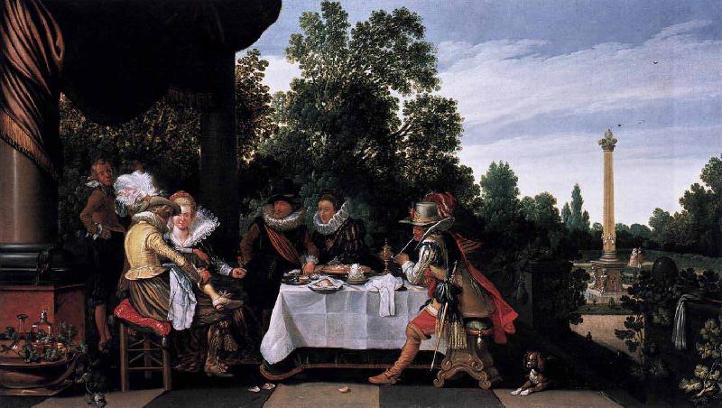 Esaias Van de Velde Merry company banqueting on a terrace